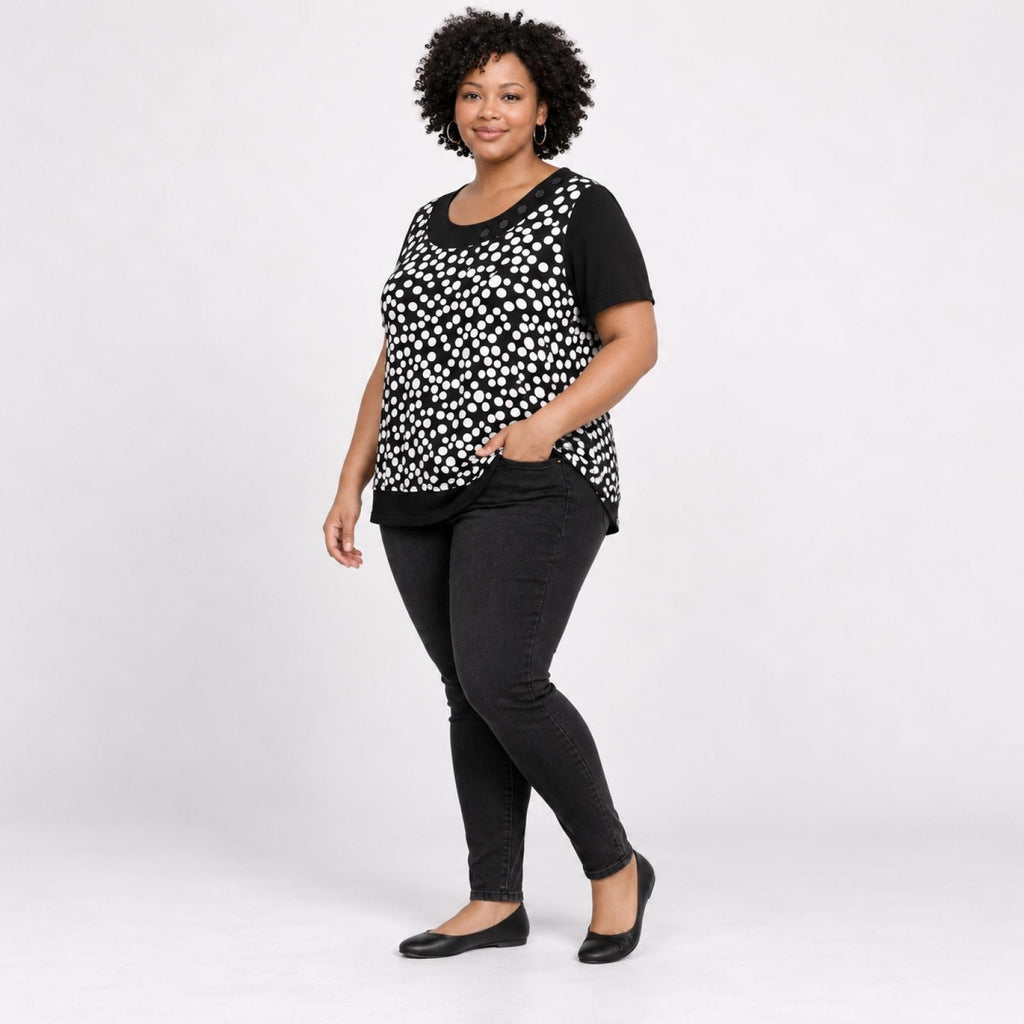 T-shirt femme noir à pois Modèle Martika - vue 3
