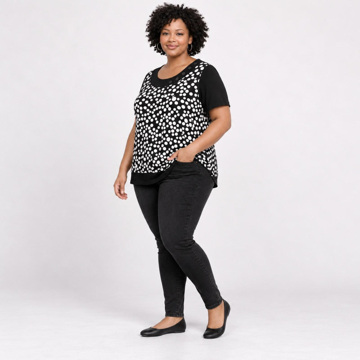 T-shirt femme noir à pois Modèle Martika - vue 3