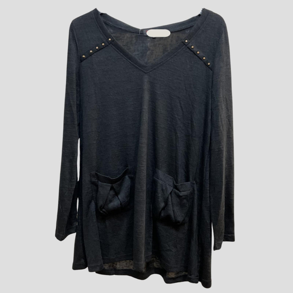 T-shirt femme noir col V Modèle Matera - Santa Mode - vue 2