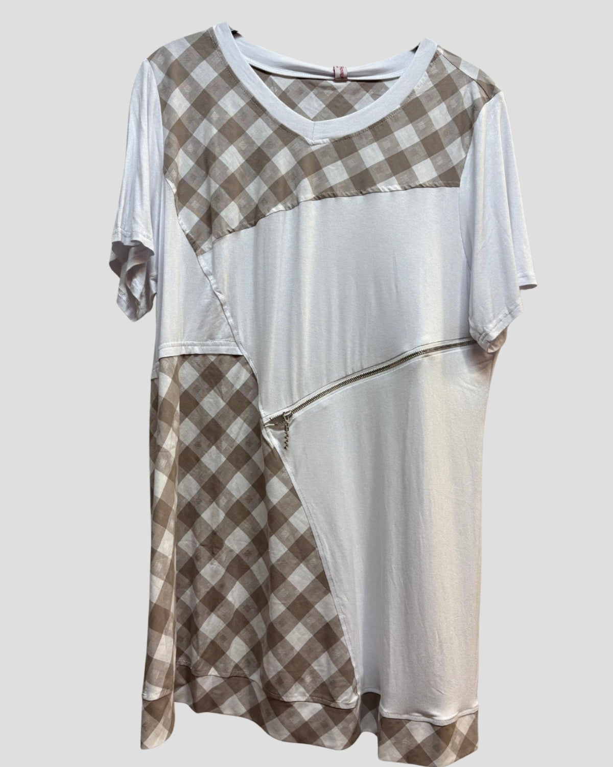 T-shirt femme vichy beige Modèle Vichy - Santa Mode