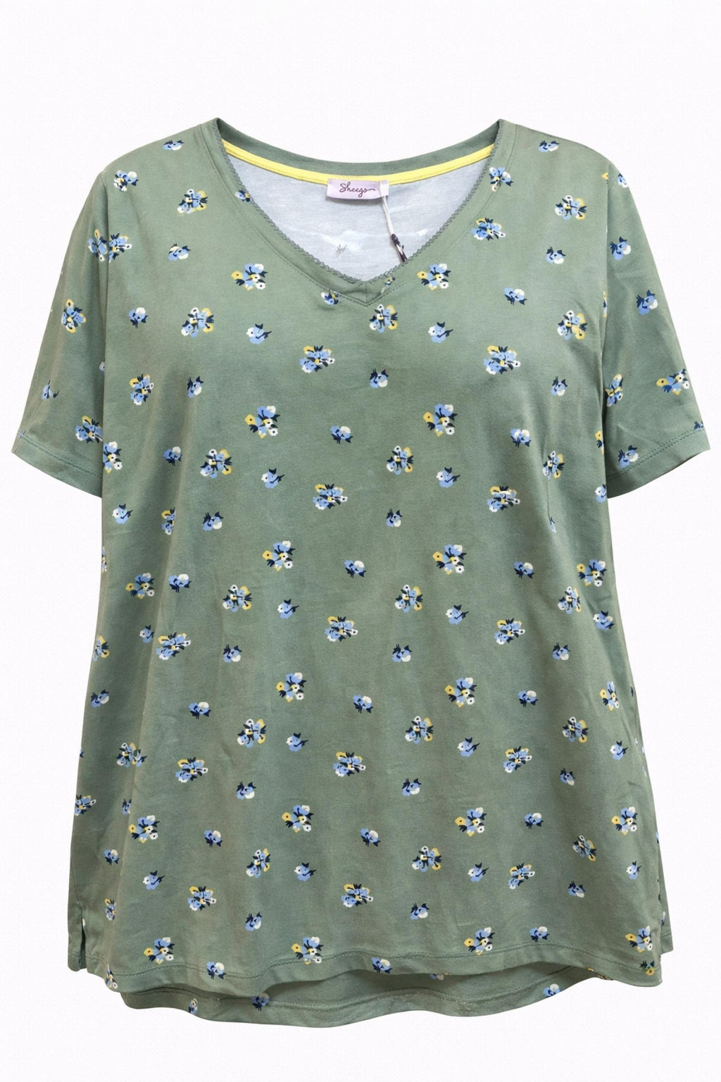 T-shirt grandes tailles kaki floral Modèle Flora - Santa Mode - vue 2