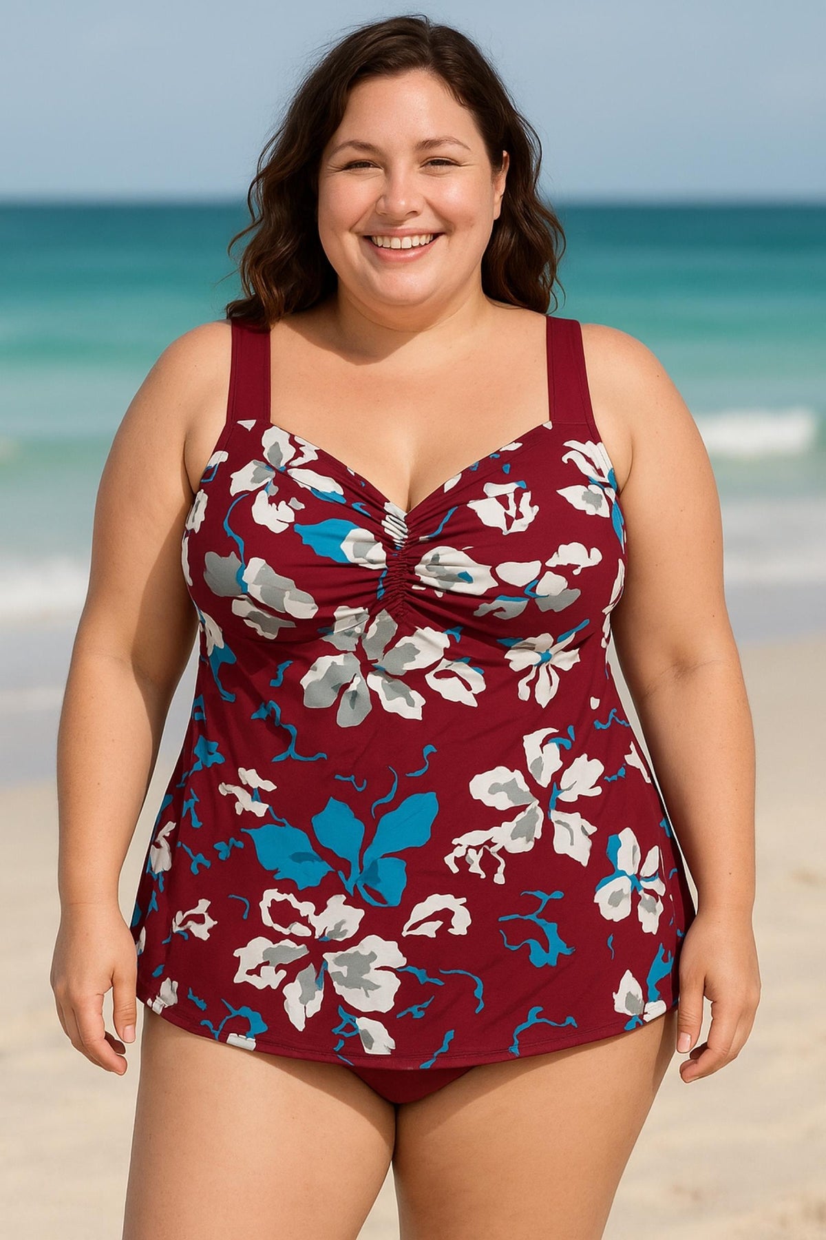 Tankini grandes tailles bordeaux Modèle Flavie - vue 2