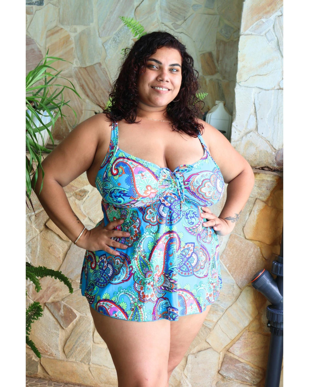 Tankini grandes tailles paisley bleu Modèle Flaviana