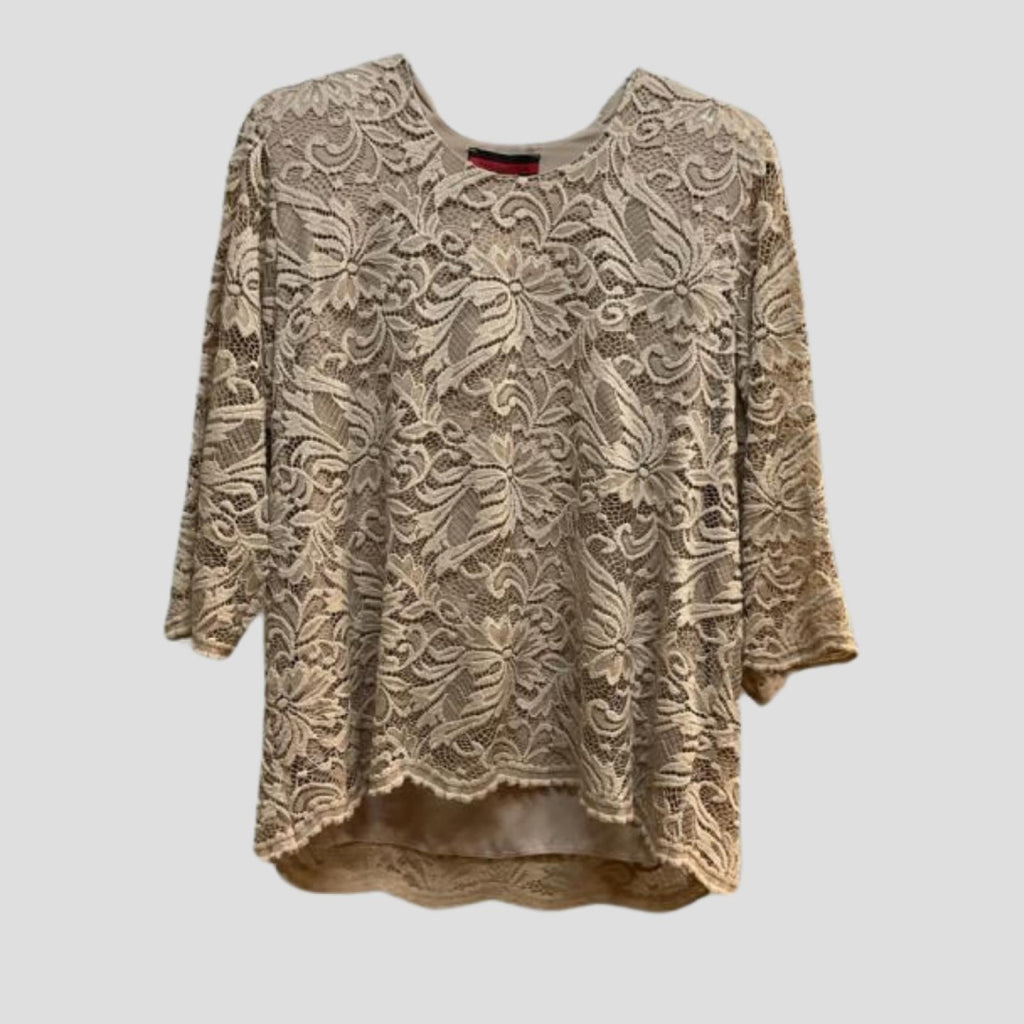 Top beige en dentelle florale Modèle Giselle - vue 2
