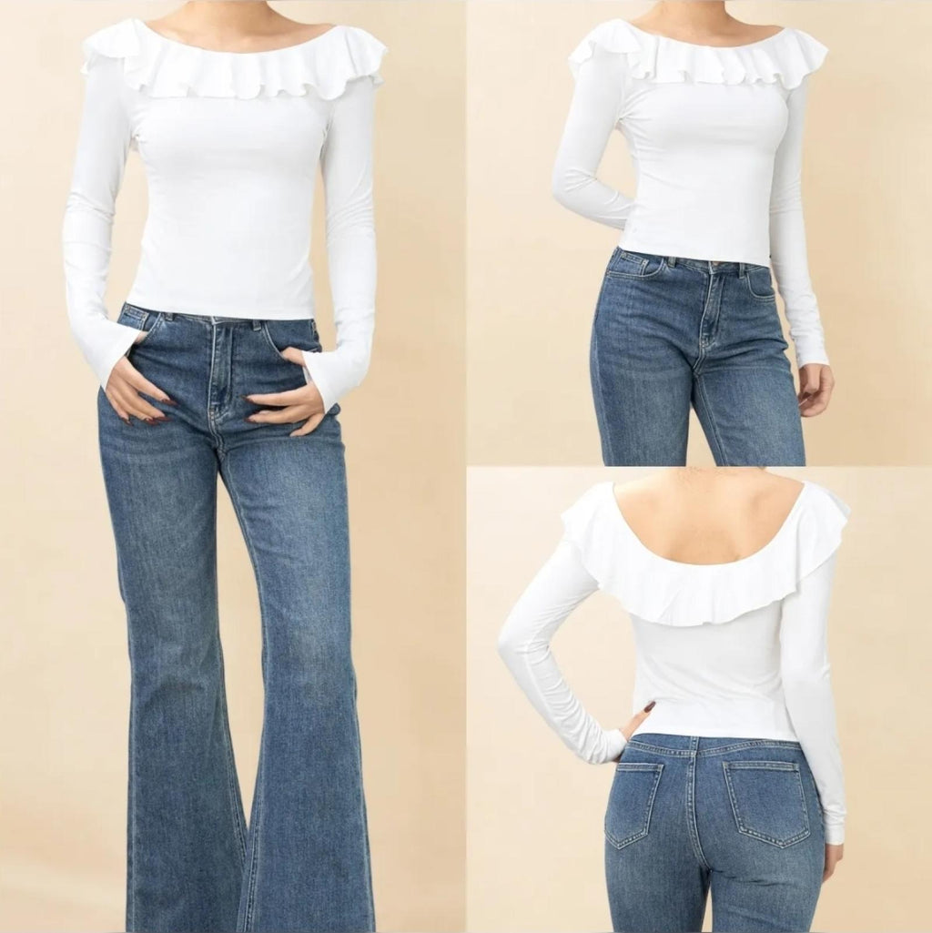 Top col Bardot volanté blanc Modèle Anéa - Santa Mode