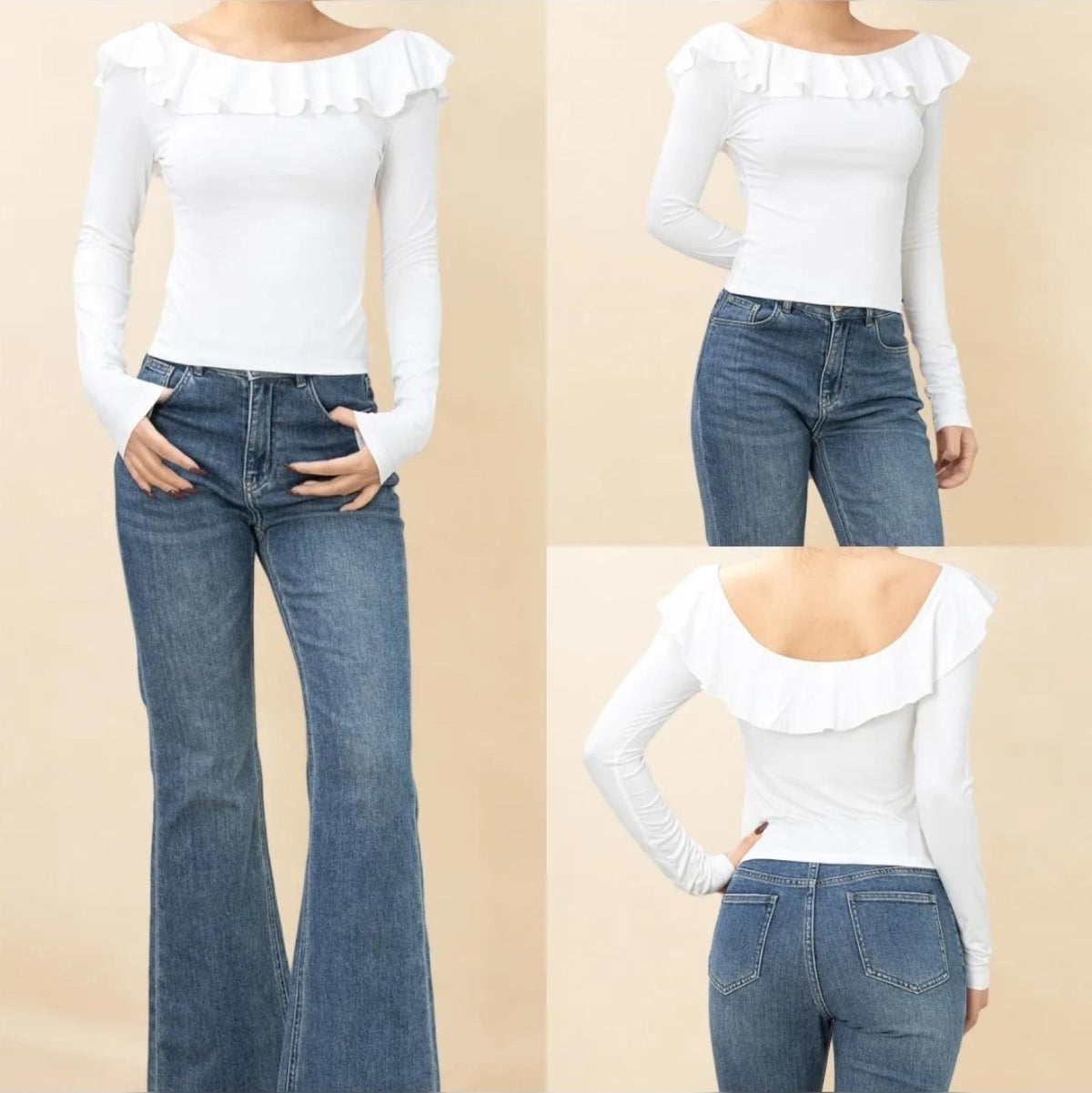 Top col Bardot volanté blanc Modèle Anéa - Santa Mode