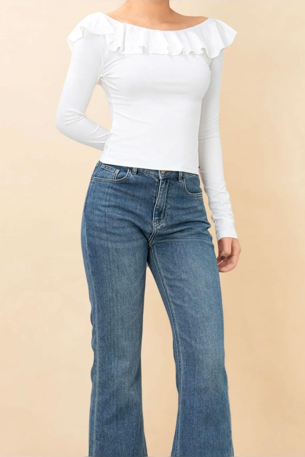 Top col Bardot volanté blanc Modèle Anéa - Santa Mode - vue 3