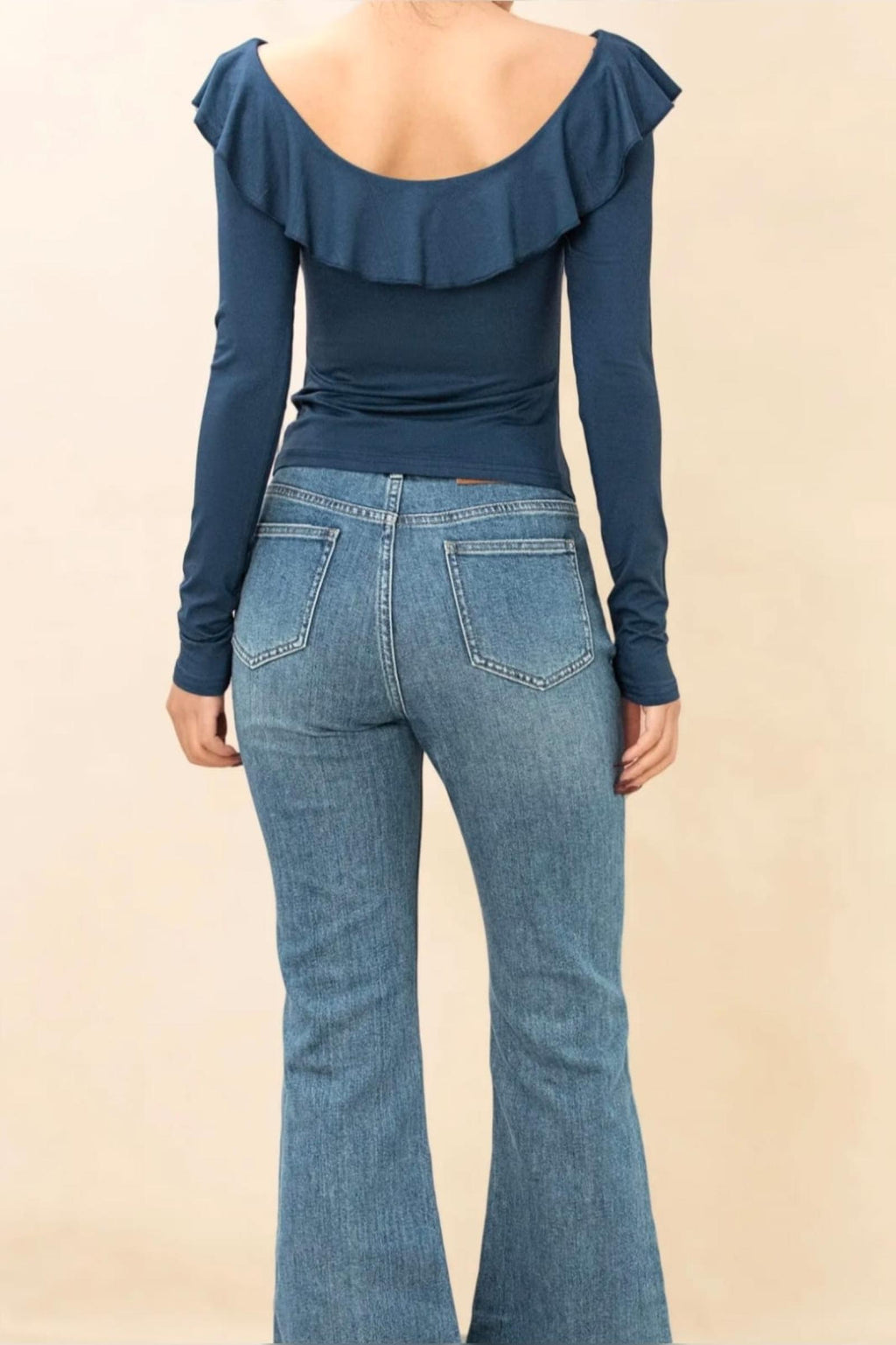 Top col Bardot volanté bleu Modèle Anéa - Santa Mode - vue 3