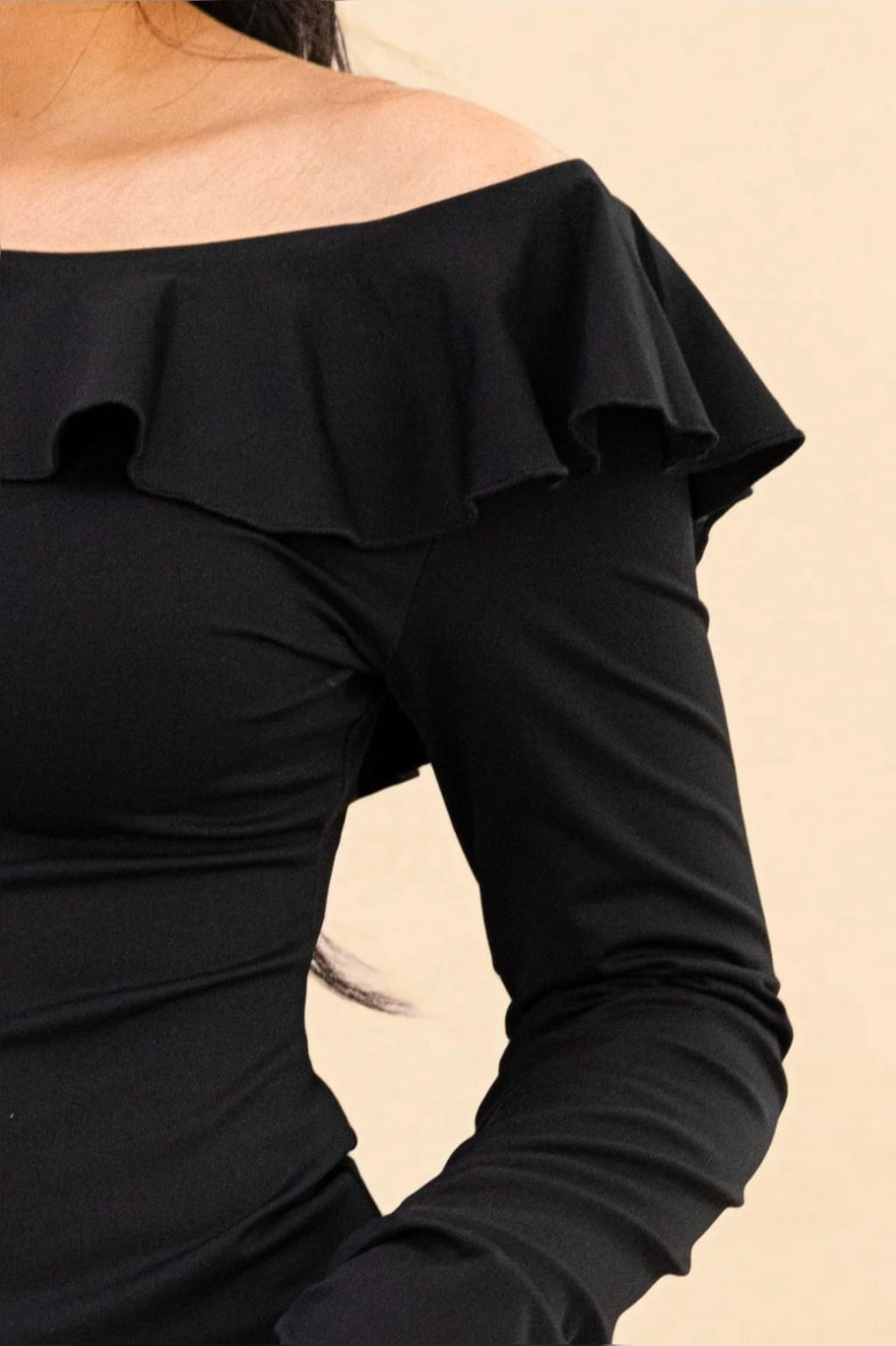 Top col Bardot volanté noir Modèle Anéa - Santa Mode - vue 5