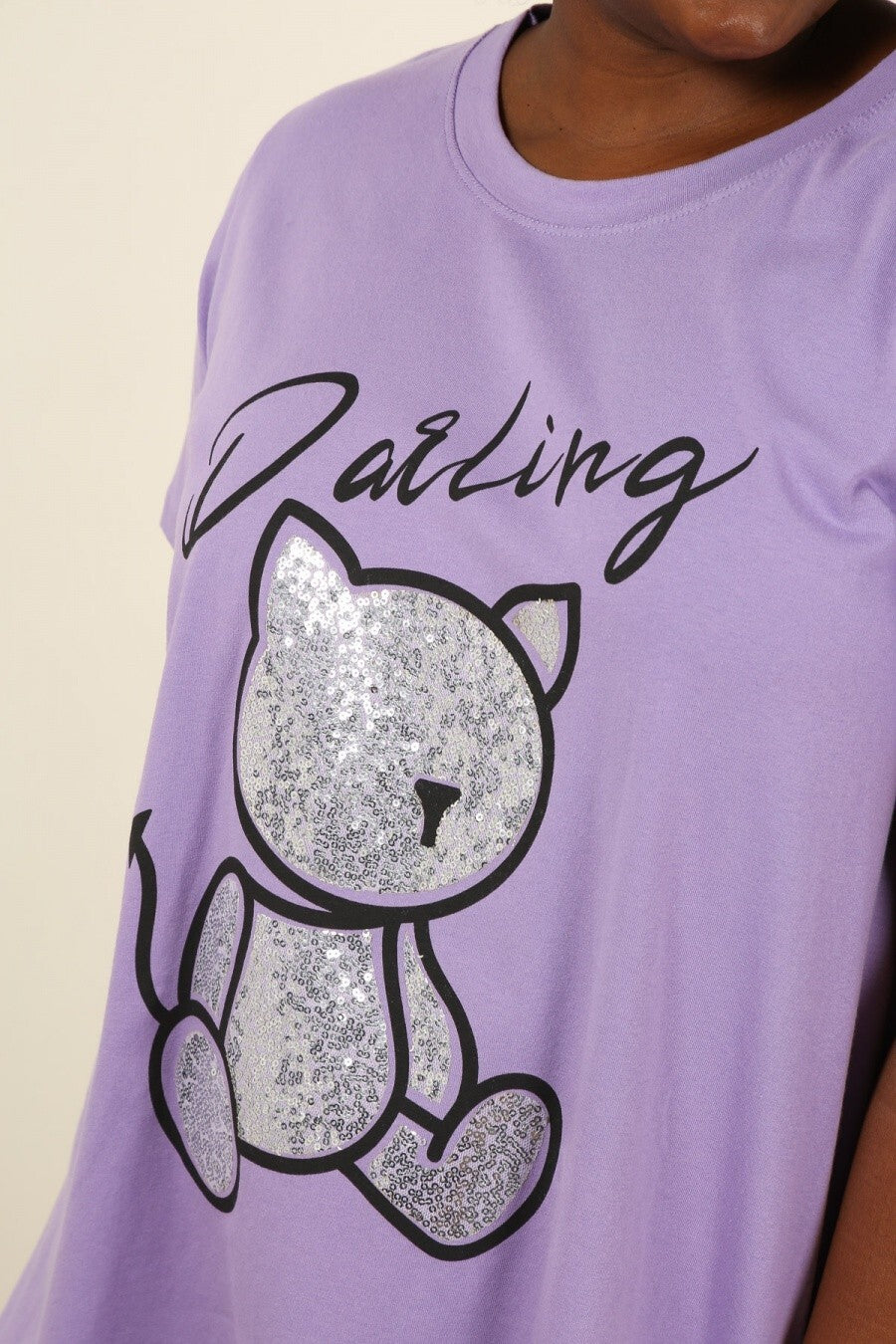 Top en coton à motif chat pailleté Modèle Ravenne - vue 10
