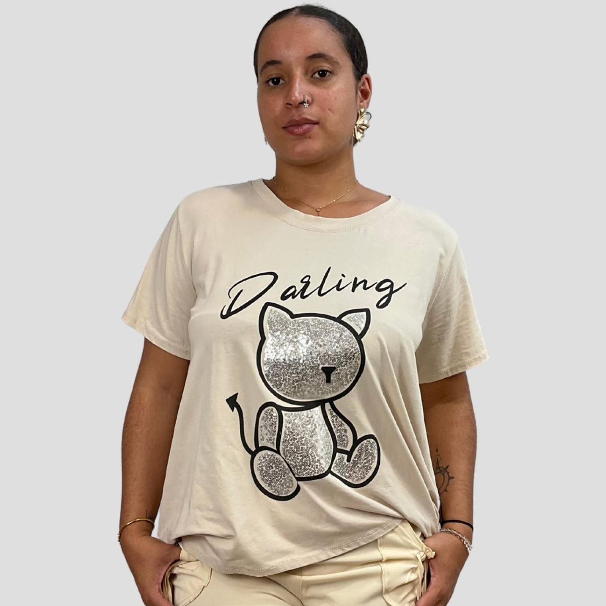 Top en coton à motif chat pailleté Modèle Ravenne - vue 11