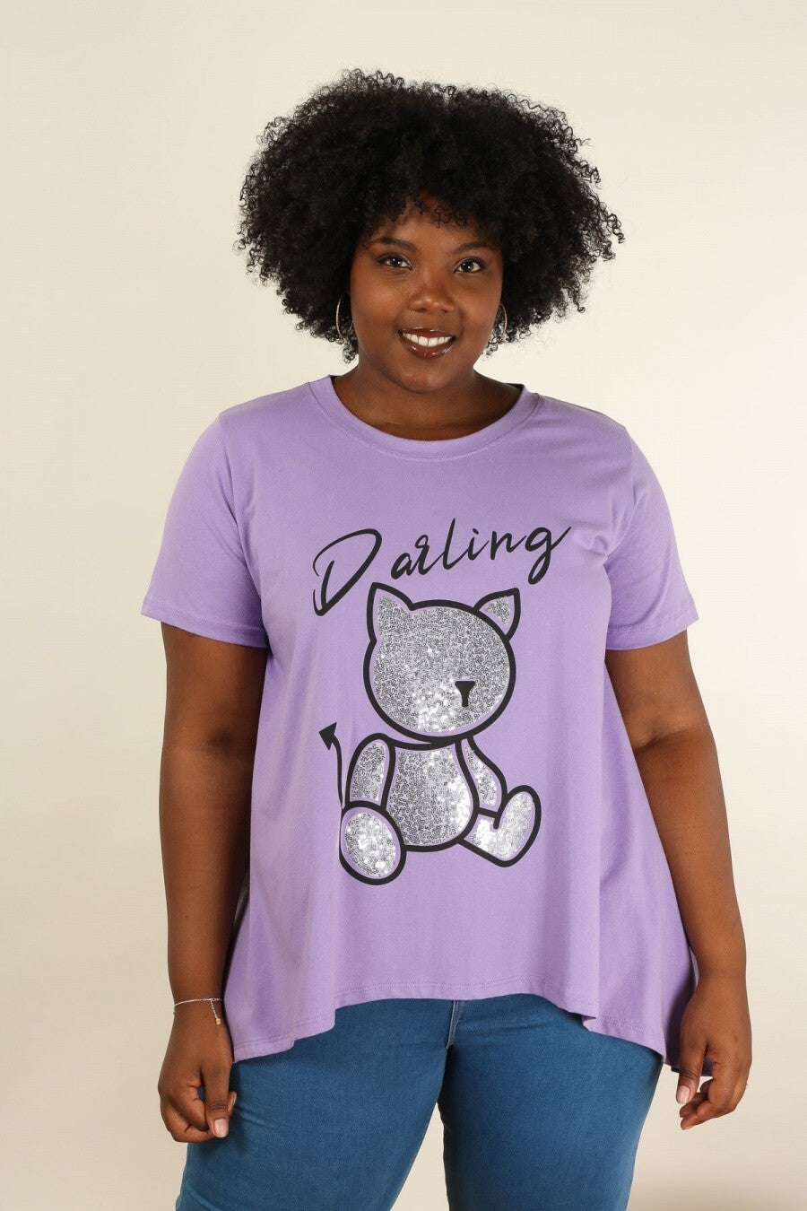 Top en coton à motif chat pailleté Modèle Ravenne - vue 7