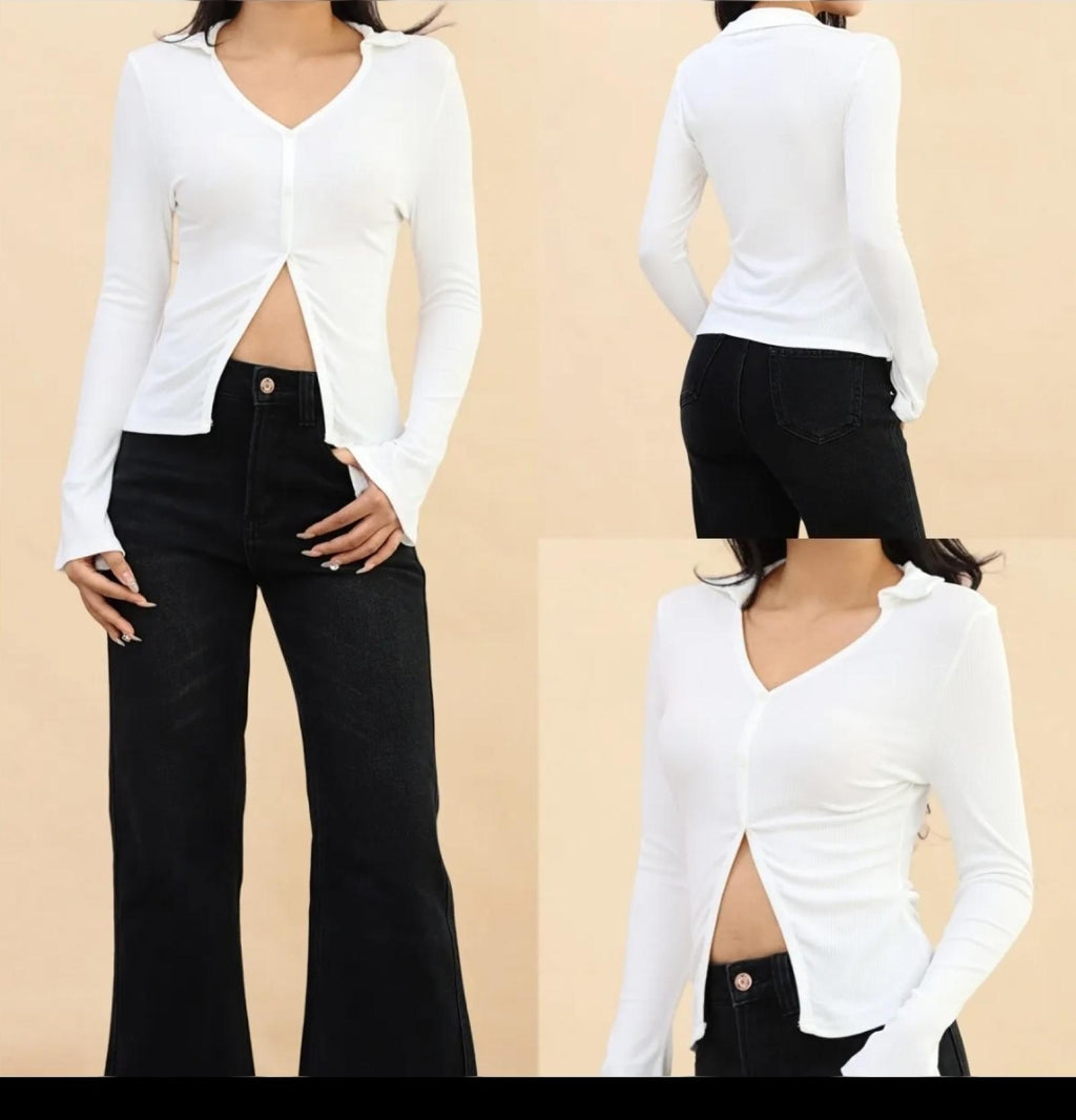 Top femme ajusté col chemise - Modèle Aria - Santa Mode