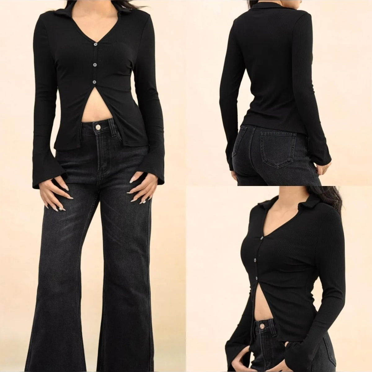 Top femme ajusté col chemise - Modèle Aria - Santa Mode