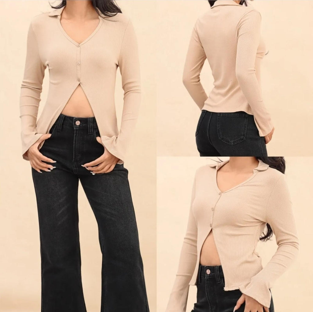 Top femme ajusté col chemise - Modèle Aria - Santa Mode
