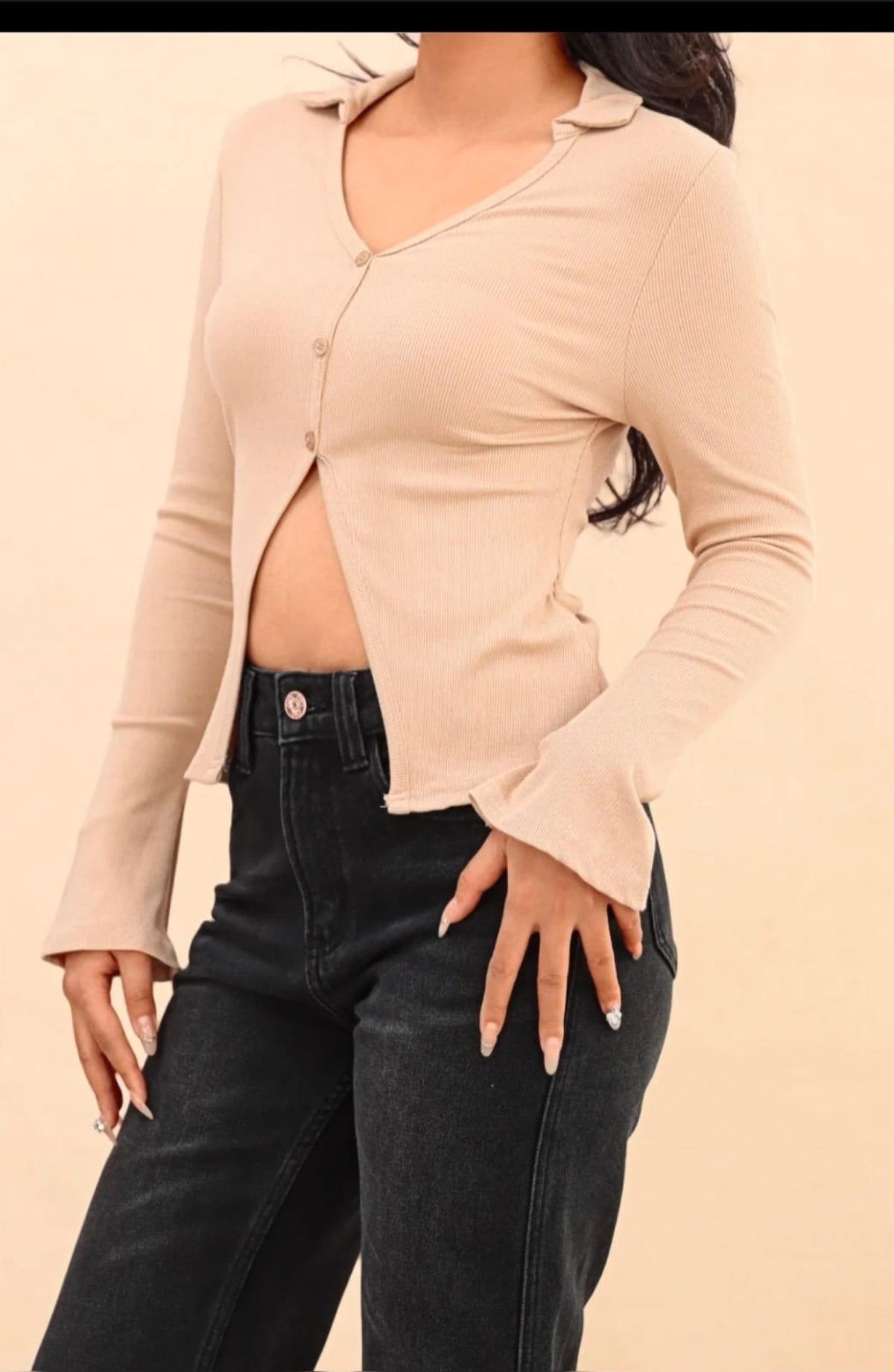 Top femme ajusté col chemise - Modèle Aria - Santa Mode - vue 3