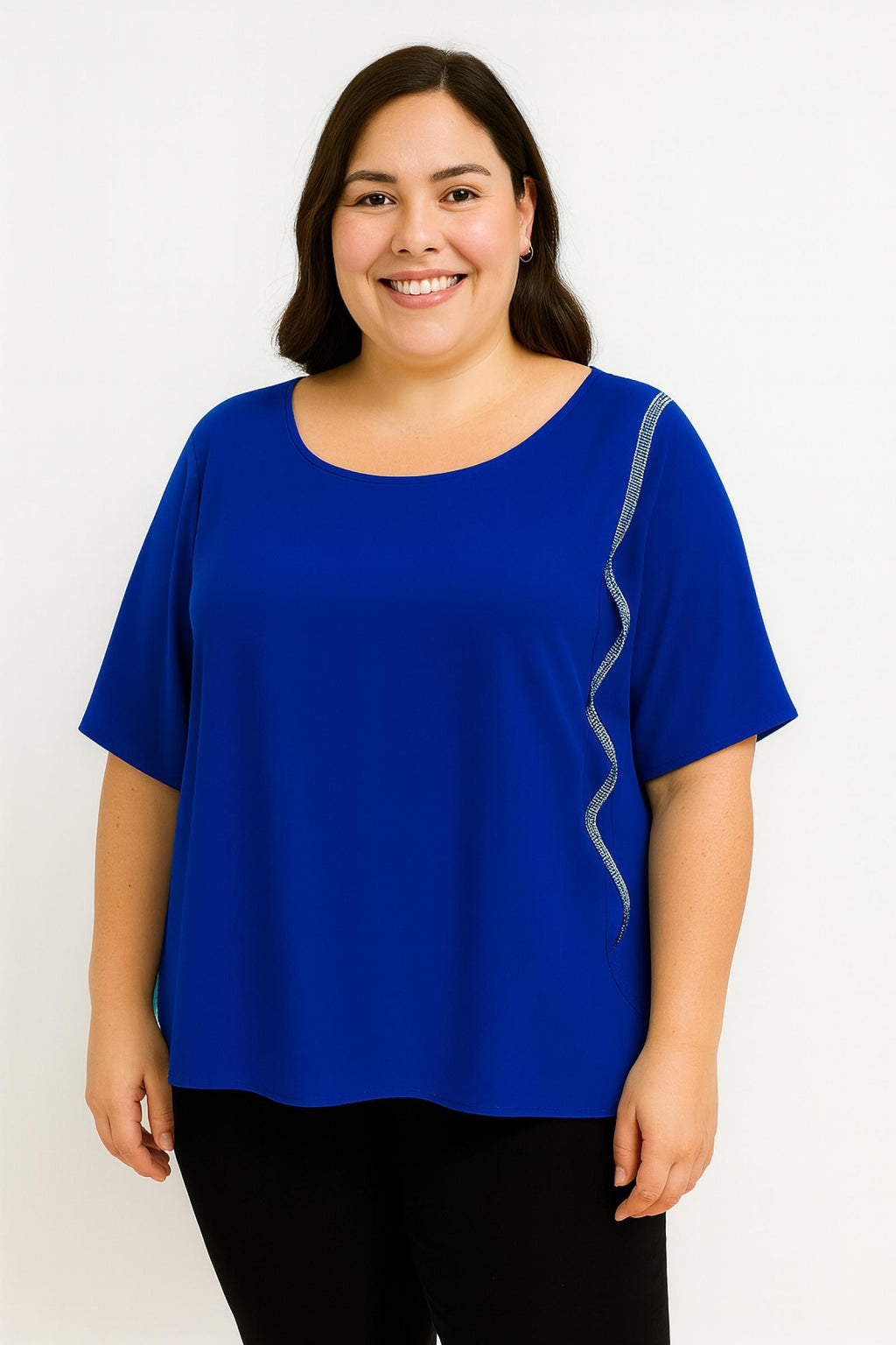 Top femme bleu foncé drapé Modèle Lila