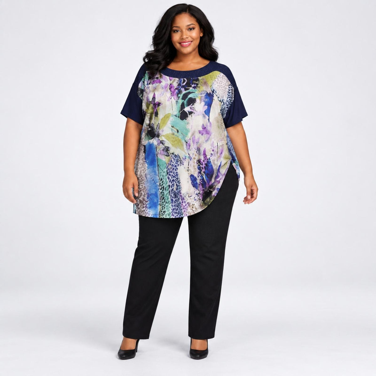 Top femme bleu imprimé Modèle Yuki