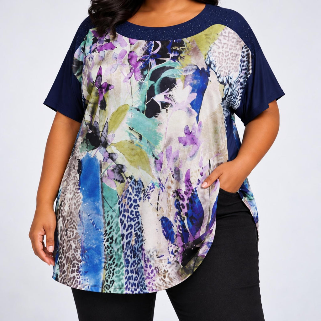 Top femme bleu imprimé Modèle Yuki - vue 2