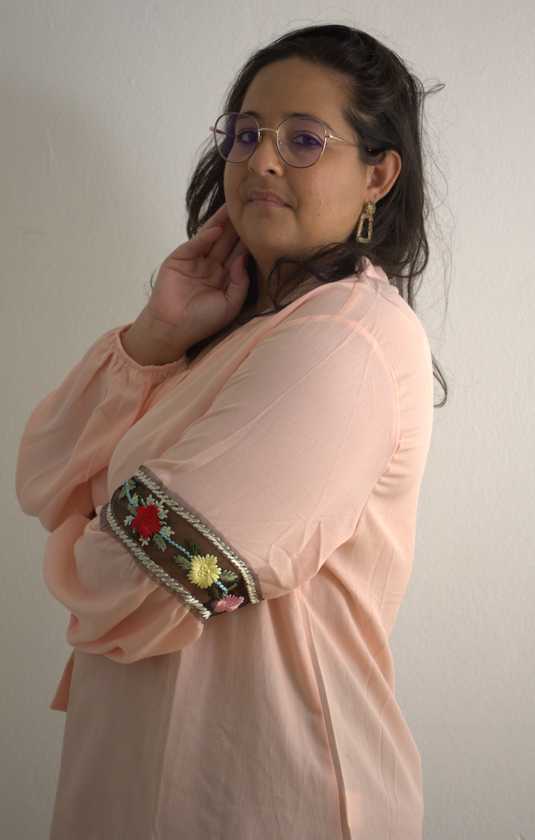Top femme brodé saumon - vue 2