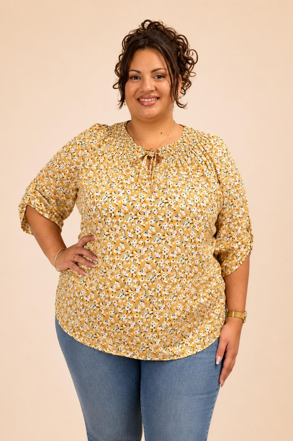 Top femme fleuri jaune Modèle Miala