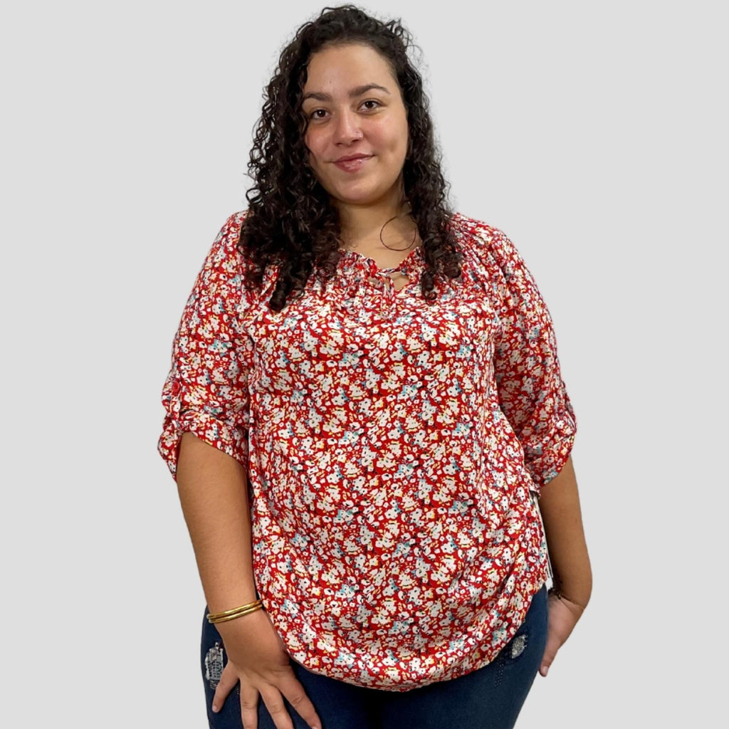 Top femme fleuri rouge Modèle Dara