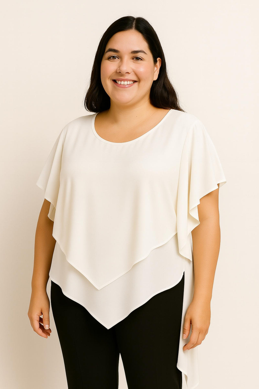 Top femme grandes tailles asymétrique blanc Modèle Eliane