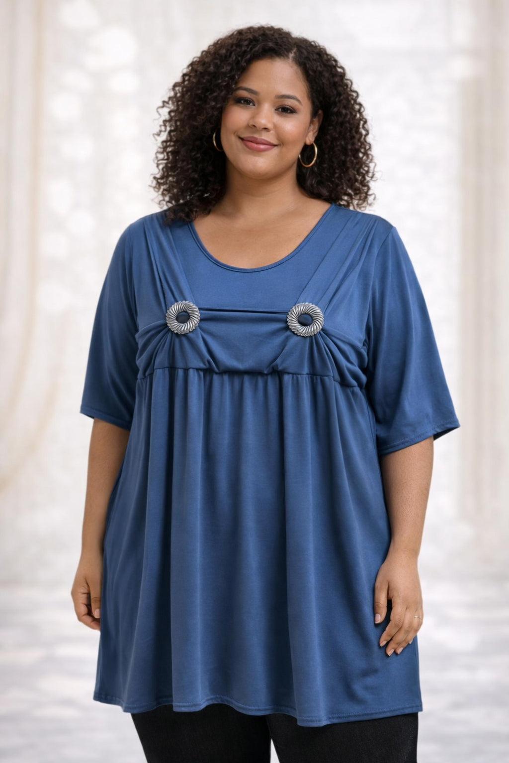 Top femme grandes tailles bleu-gris strass Modèle Soraya