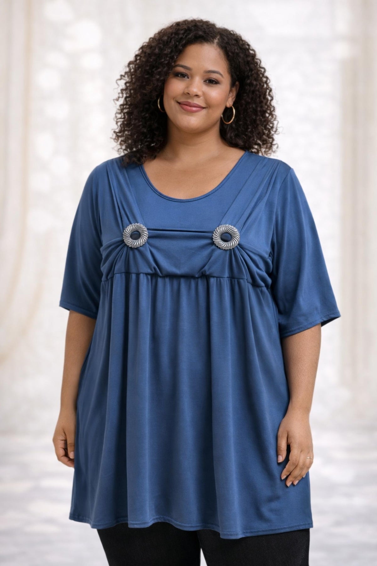 Top femme grandes tailles bleu-gris strass Modèle Soraya