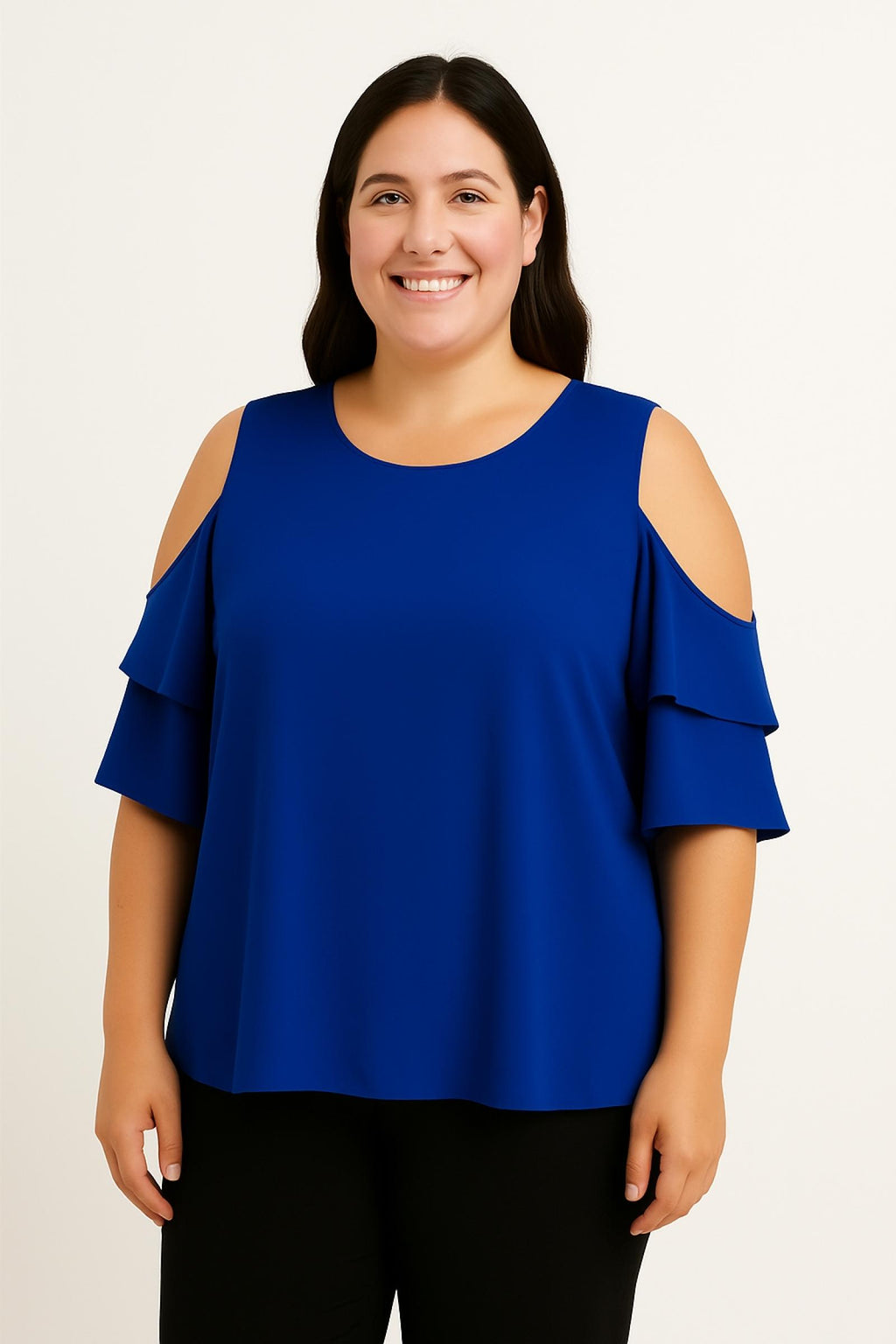 Top femme grandes tailles bleu volanté Modèle Iris