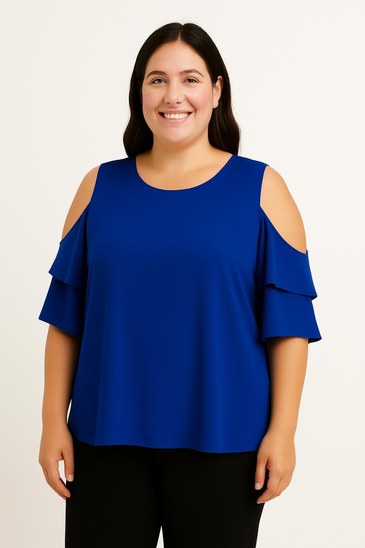 Top femme grandes tailles bleu volanté Modèle Iris