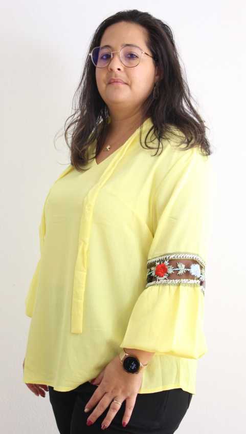 Top femme grandes tailles brodé jaune