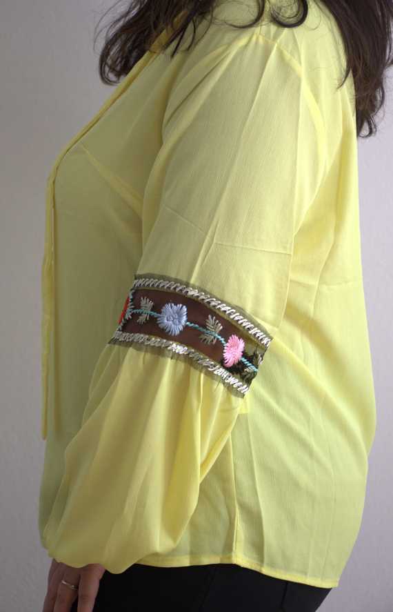 Top femme grandes tailles brodé jaune - vue 3