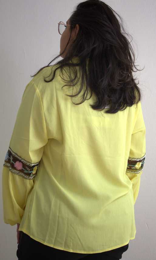 Top femme grandes tailles brodé jaune - vue 4