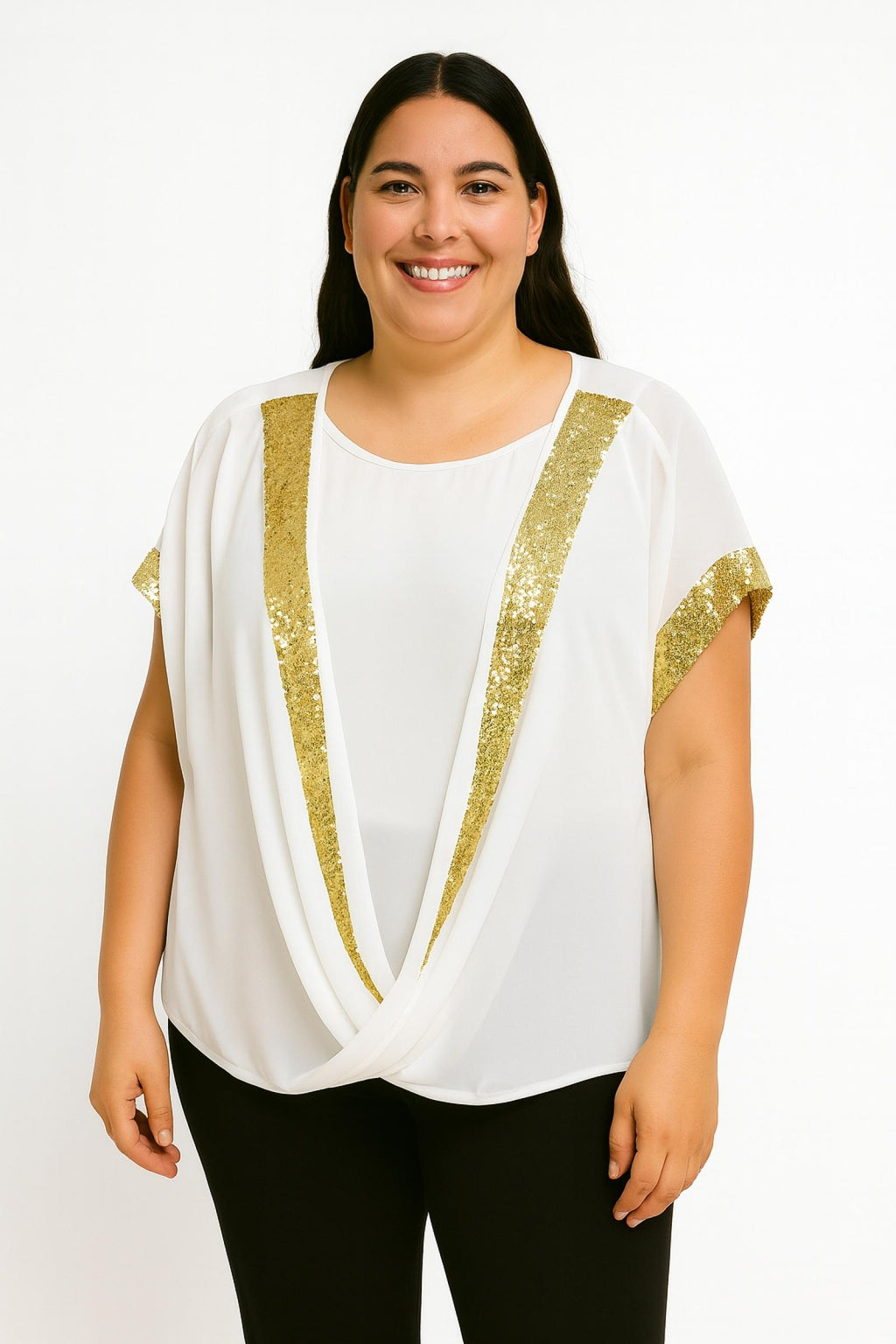 Top femme grandes tailles broderie dorée Modèle Ariel
