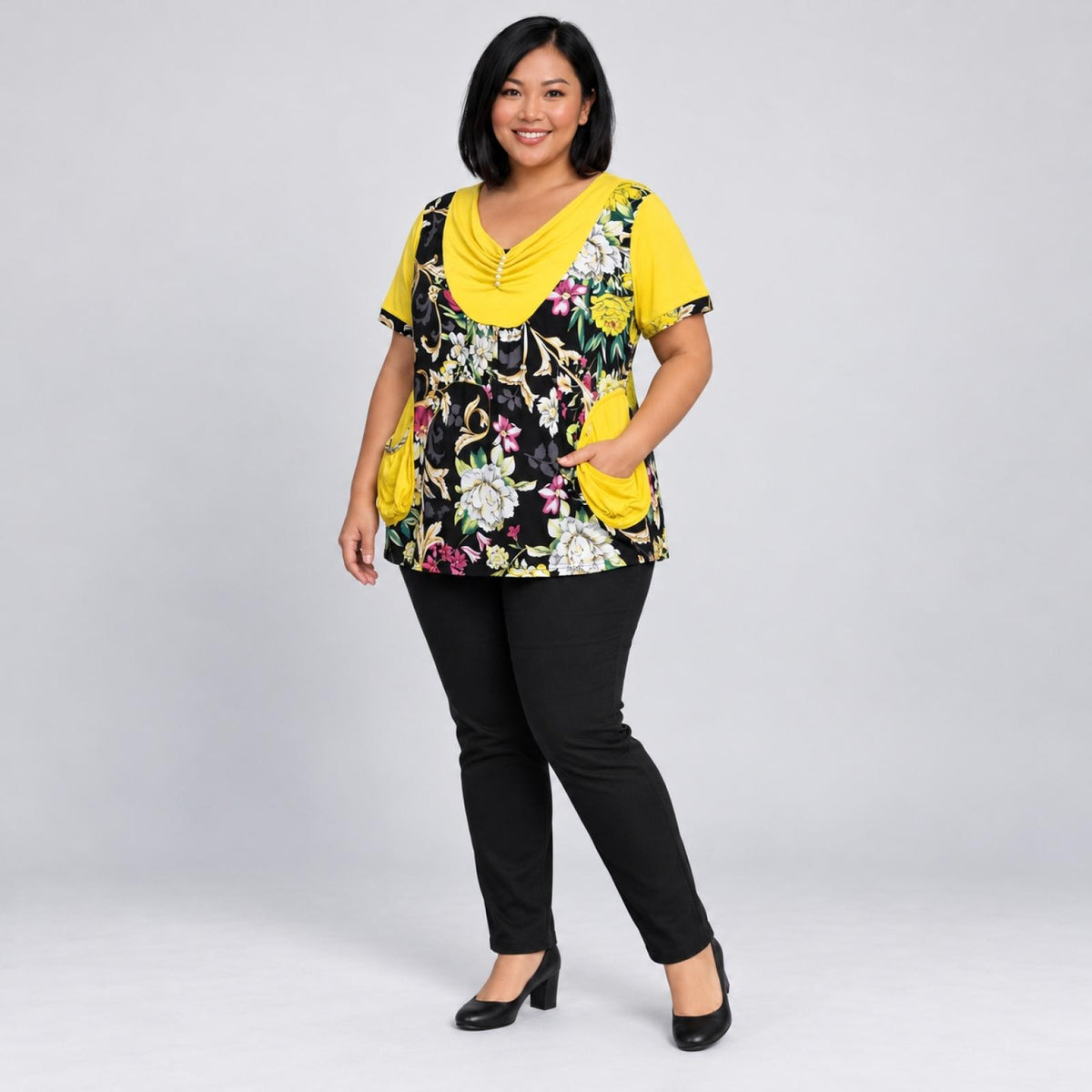 Top femme grandes tailles fleuri Modèle Margarette - vue 3