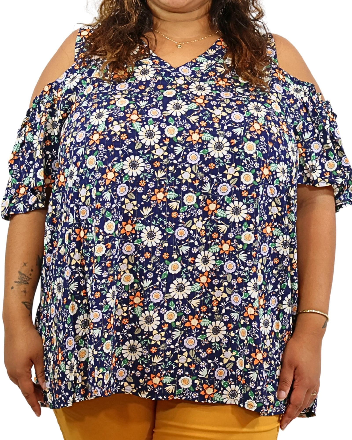 Top femme grandes tailles imprimé fleuri épaules dénudées Modèle Clarise - vue 4