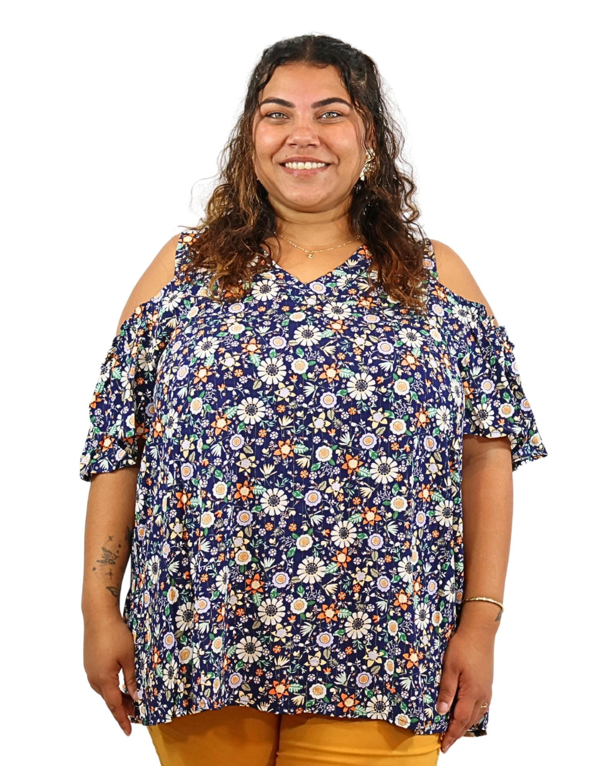Top femme grandes tailles imprimé fleuri épaules dénudées Modèle Clarise - vue 5