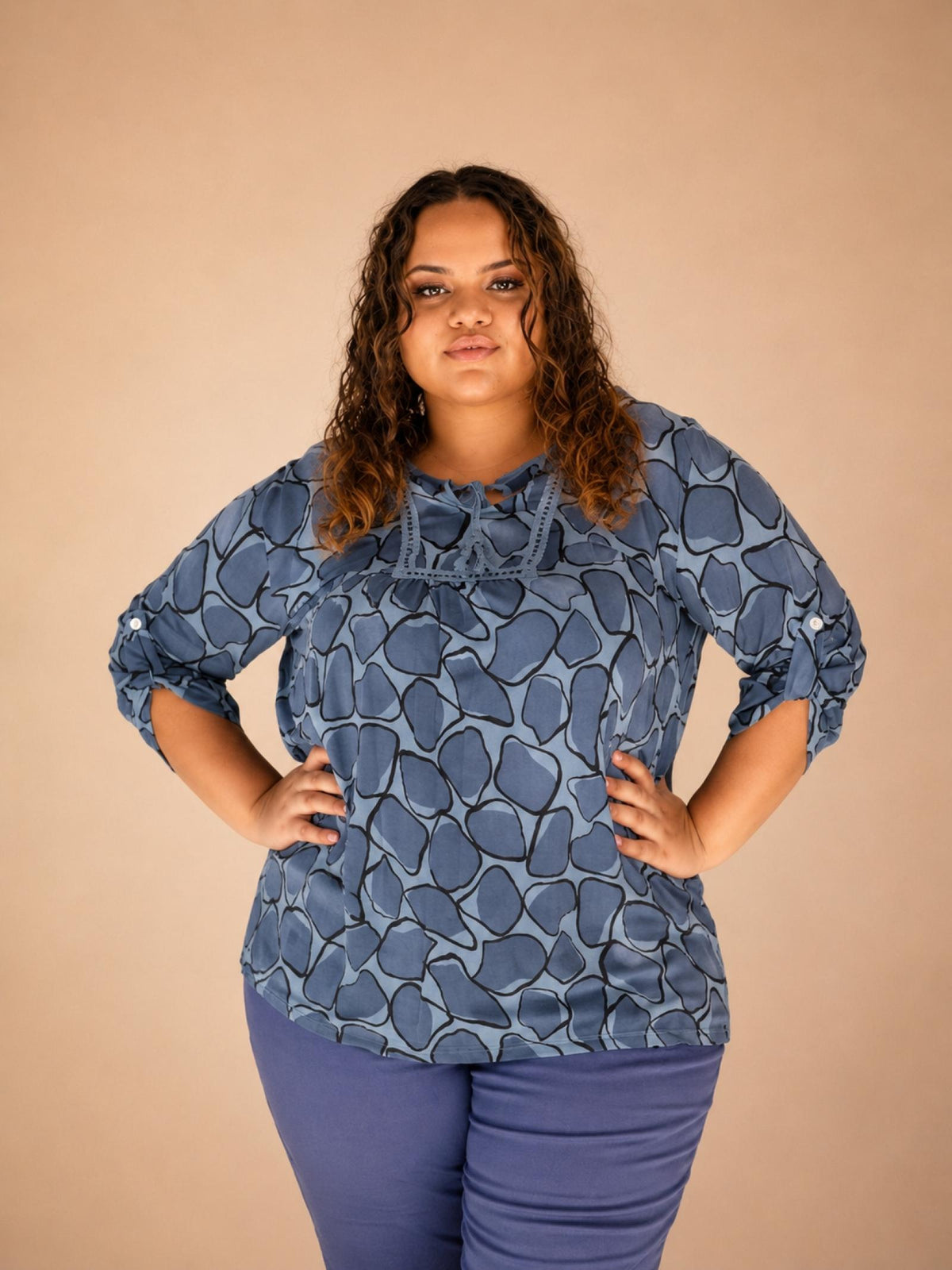 Top femme grandes tailles imprimé galets Modèle Marcia