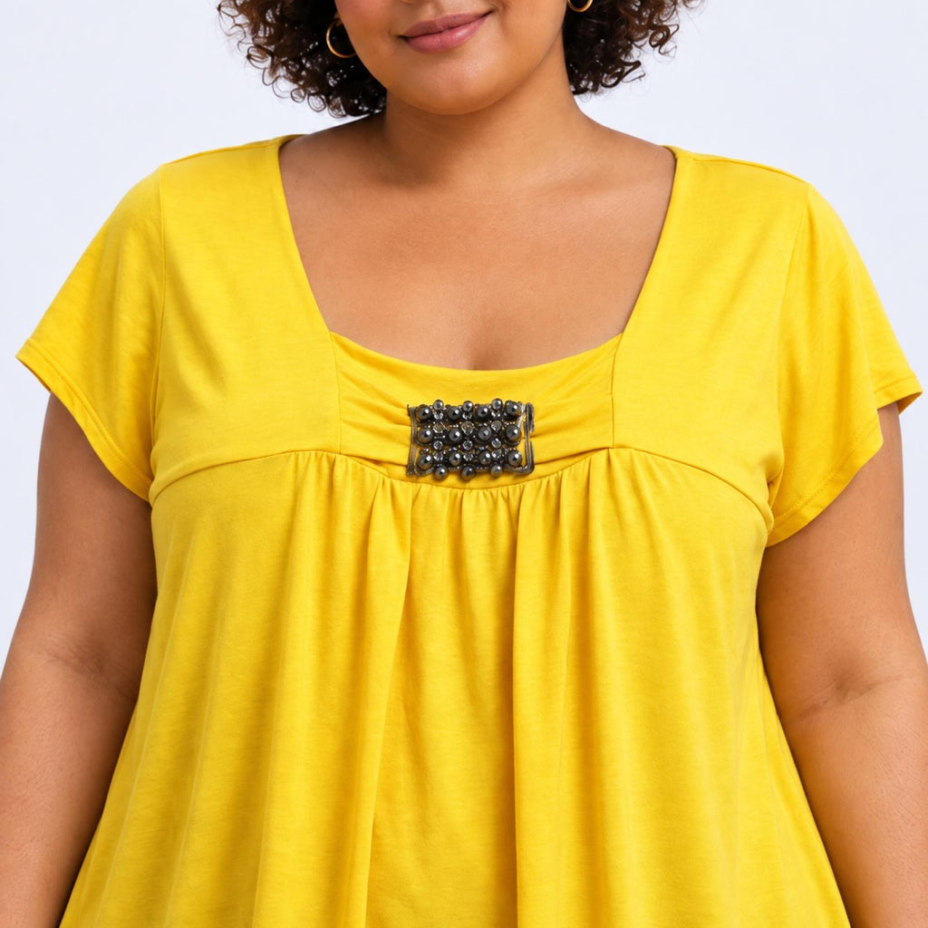 Top femme grandes tailles jaune décolleté cœur Modèle Espérensa - vue 4