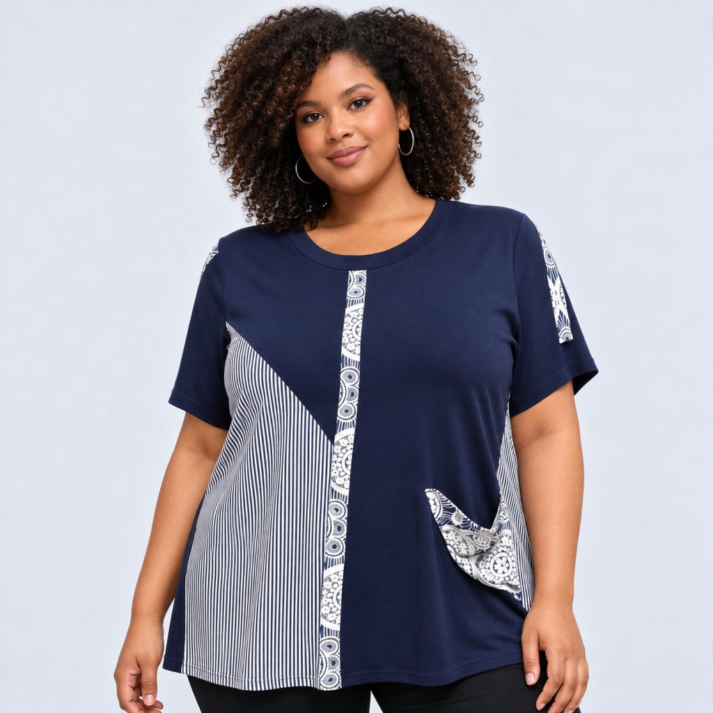 Top femme grandes tailles panneaux contrastés Modèle Navy