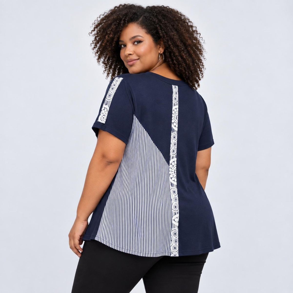 Top femme grandes tailles panneaux contrastés Modèle Navy - vue 2
