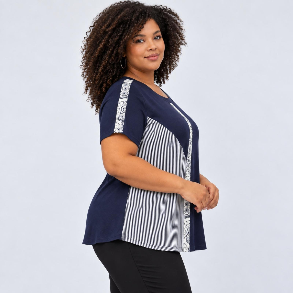 Top femme grandes tailles panneaux contrastés Modèle Navy - vue 3