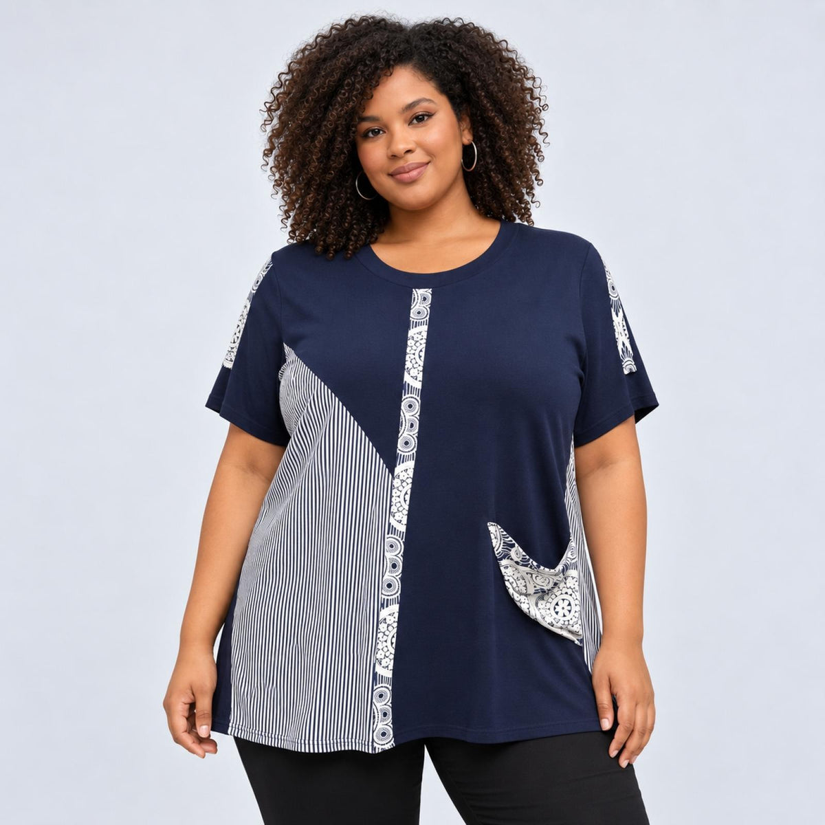 Top femme grandes tailles panneaux contrastés Modèle Navy - vue 4