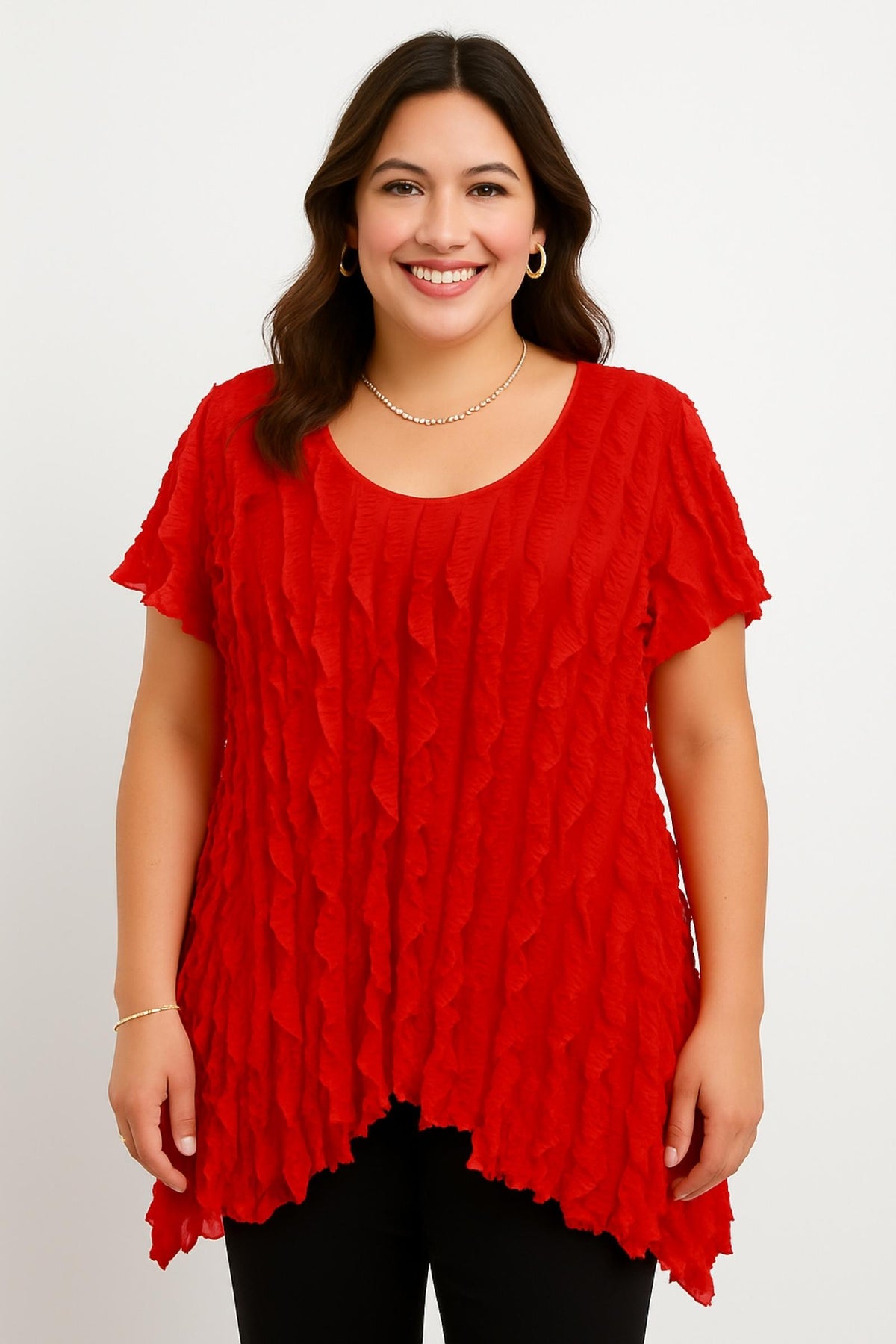 Top femme grandes tailles rouge plissé Modèle Candice