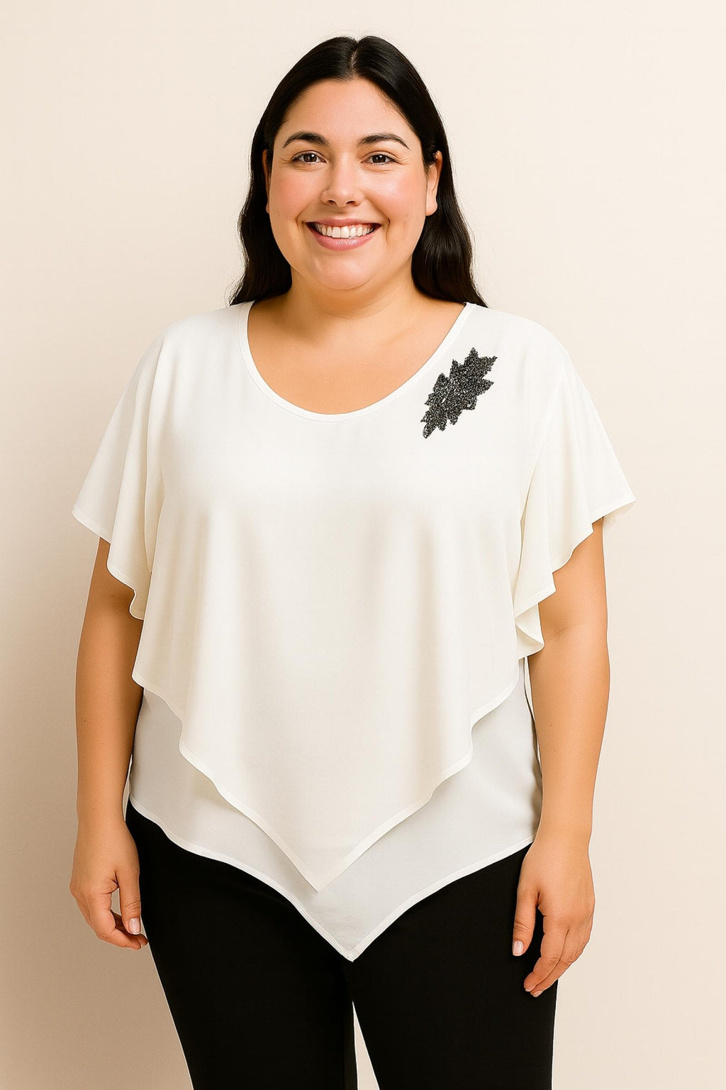 Top femme grandes tailles voilage blanc Modèle Irina