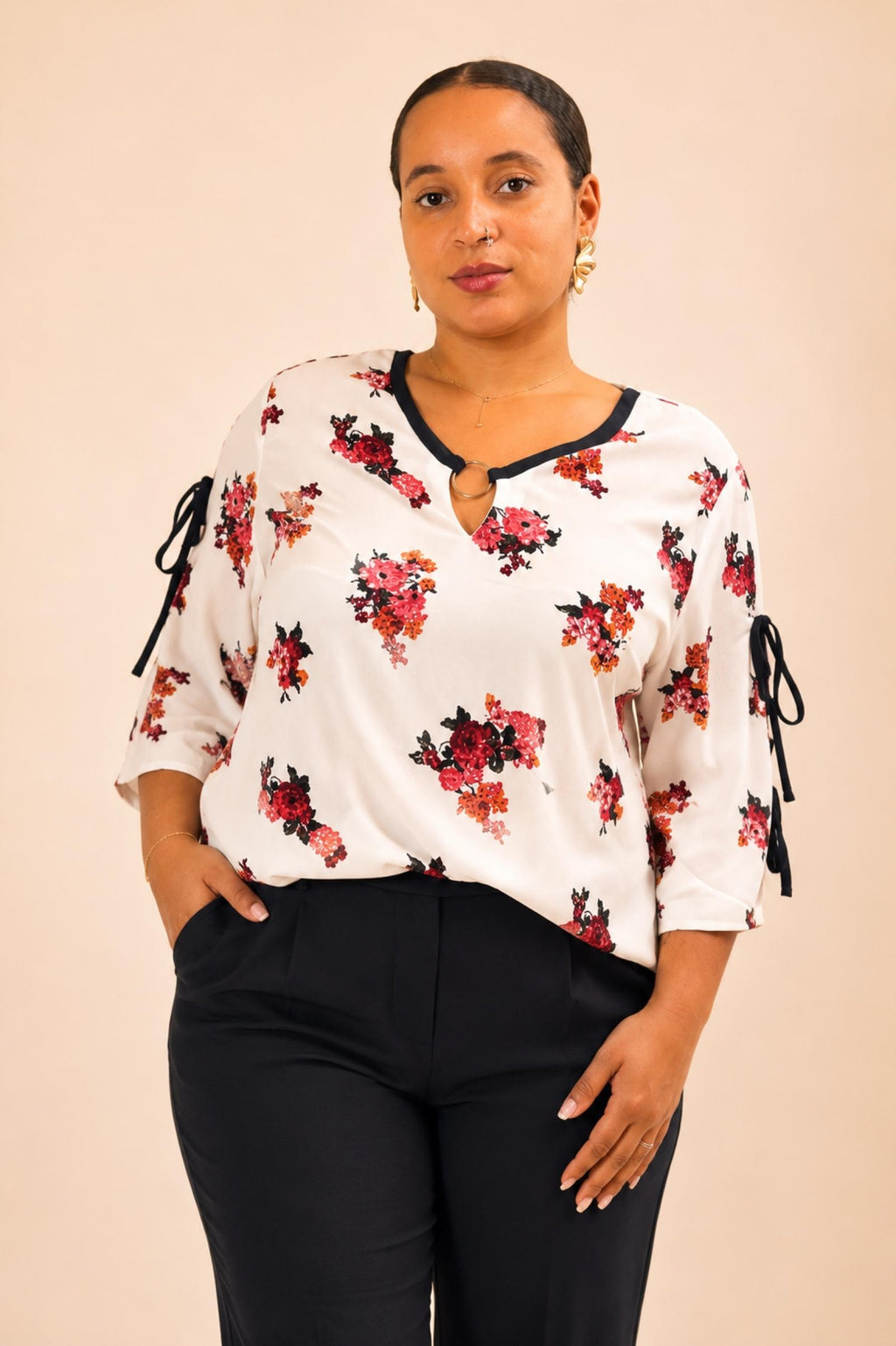 Top femme imprimé floral blanc Modèle Nina - Santa Mode