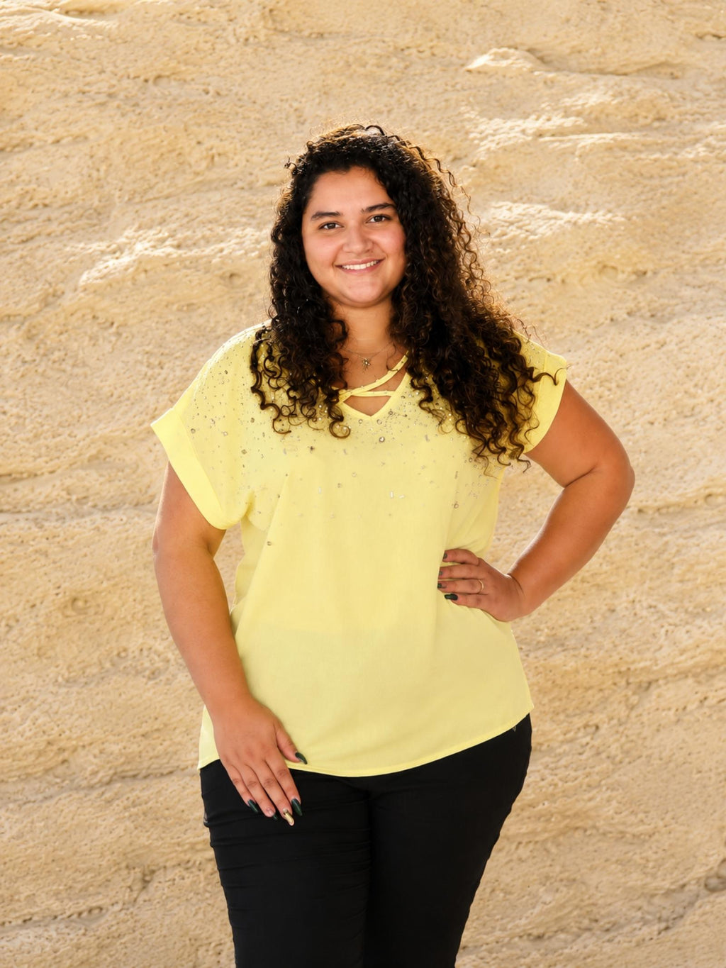 Top femme jaune à strass Modèle Maëlya - vue 2