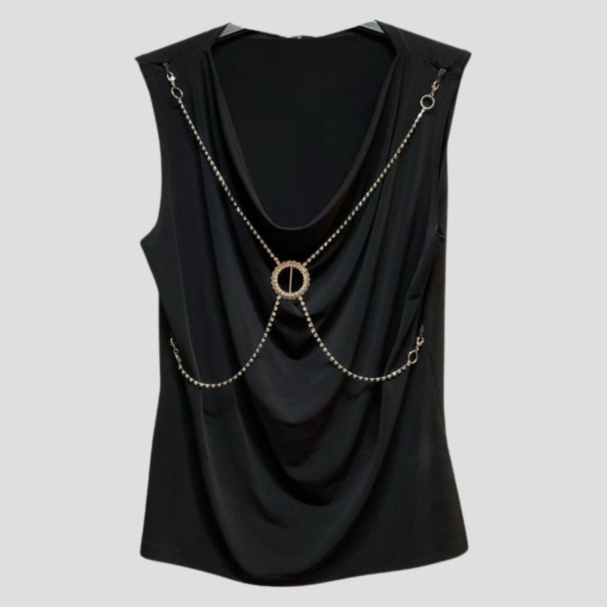 Top femme noir col drapé Modèle Chic Élégance - vue 2