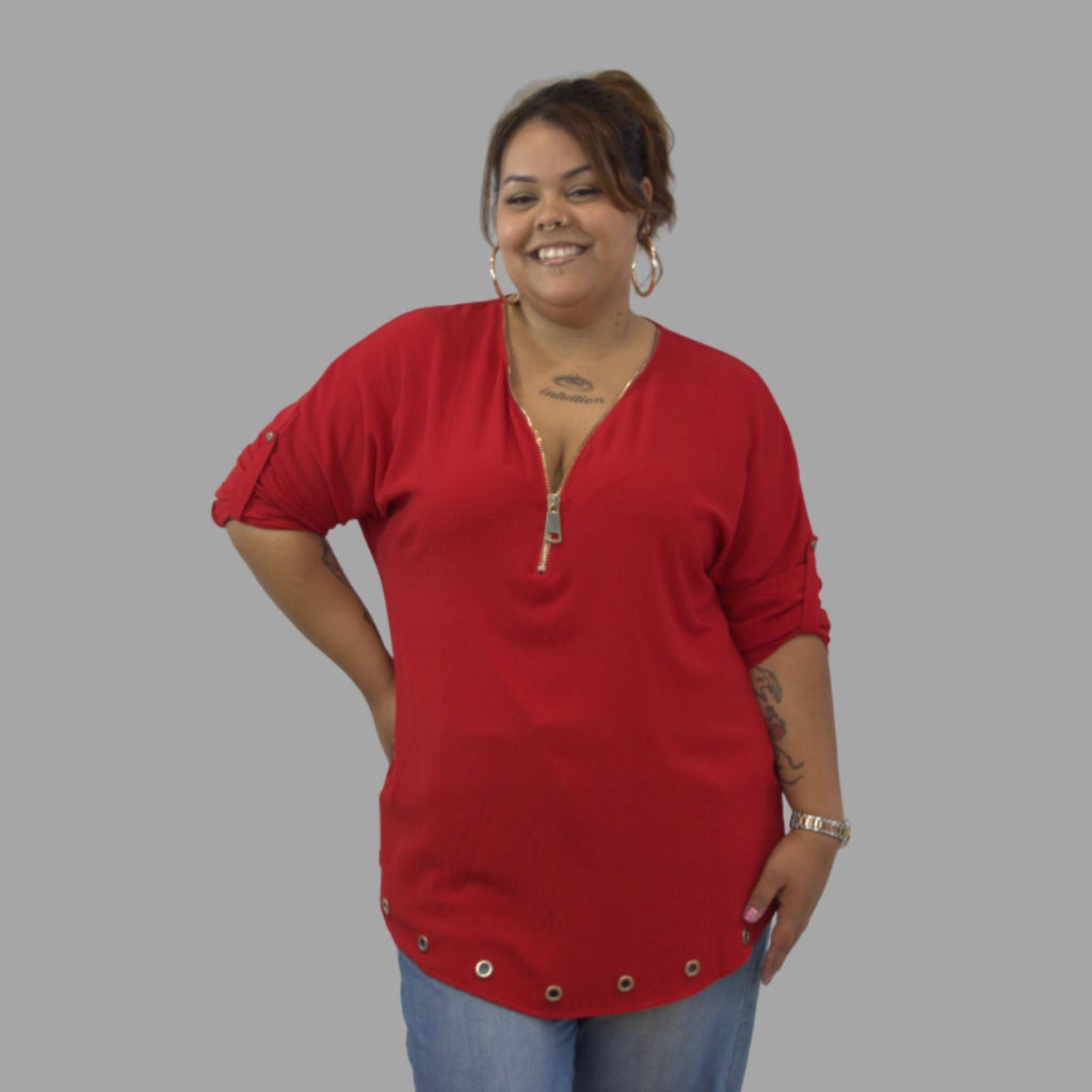 Top femme rouge zippé Modèle Zéliane